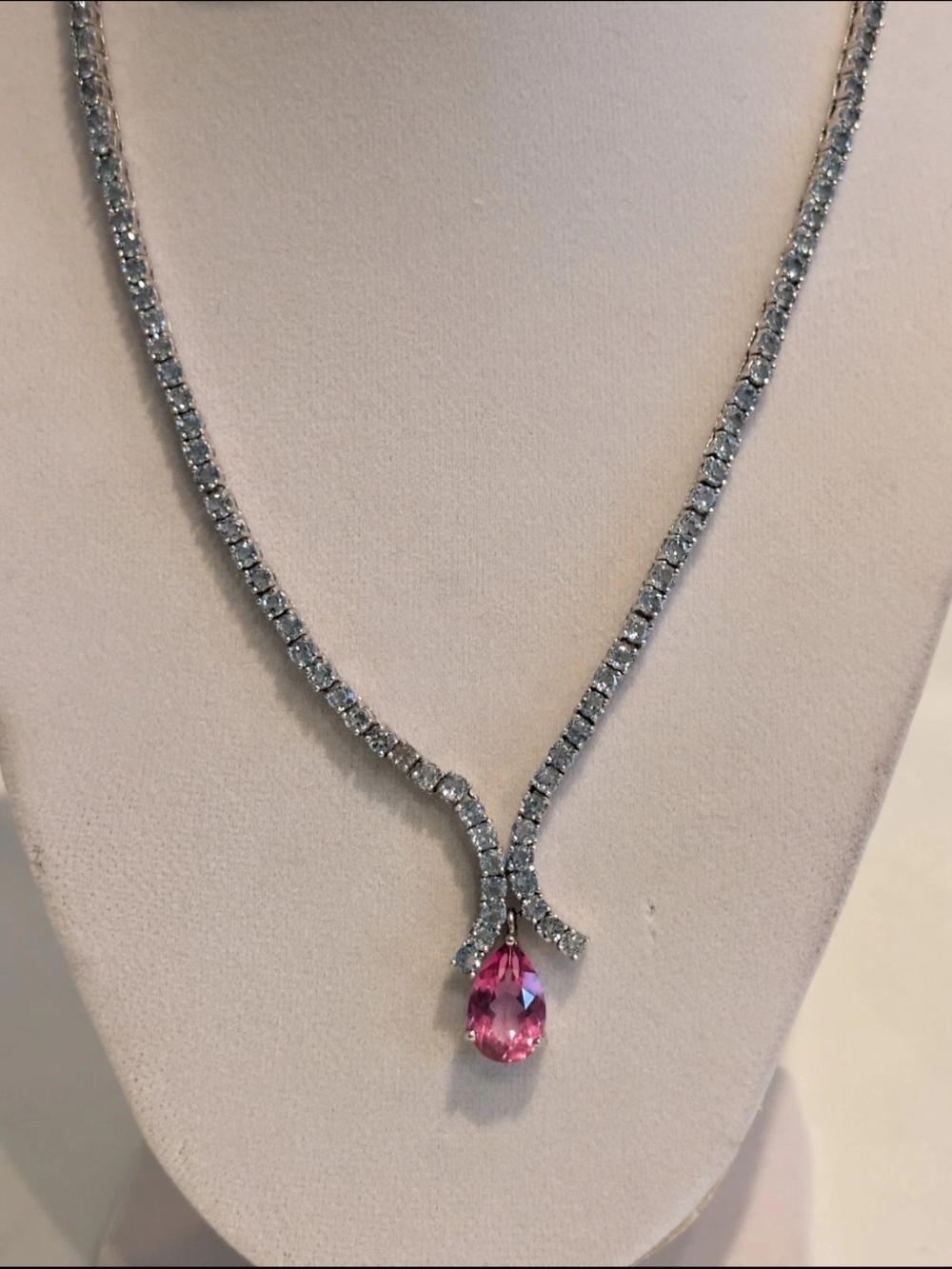 Made In Italy .925 Sterling Silver Rhodium Plated Necklace, Cubic Zirconia Stone